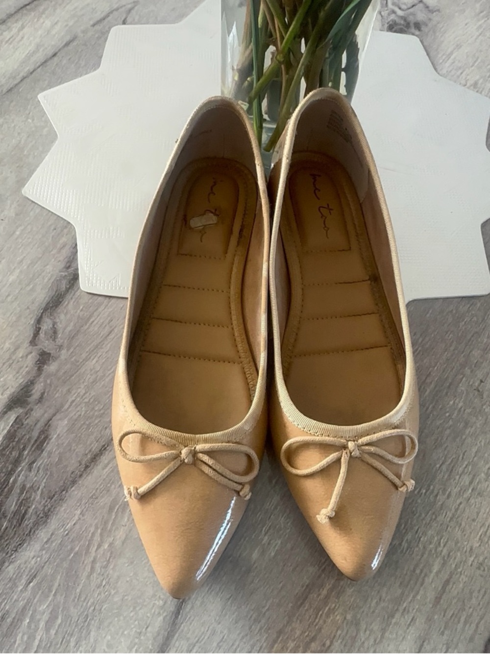 me too Pointed Bow Ballet Flats in Beige Tan